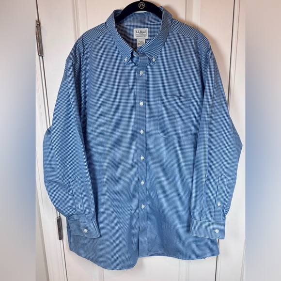 L.L.Bean Blue Gingham Button Down Shirt Traditional Fit Classic Coastal Preppy - Picture 2 of 6